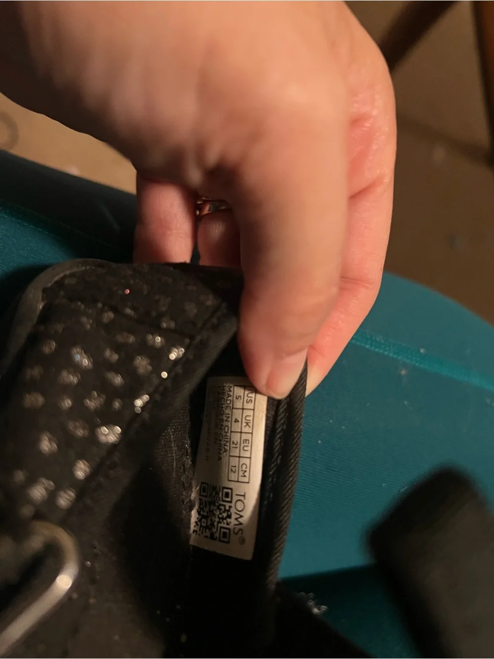 TOMS Kids Black Sparkle Hook-and-Loop Mary Janes